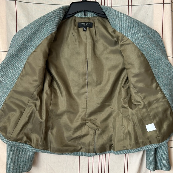 Talbots Petites Wool Blend Tweed Blazer Academia Office Preppy Festive Green 4P - Picture 12 of 14